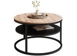 Lookway Couchtisch Ciri Slim mit Regal Eichenholz Wotan , Schwarz , Holzwerkstoff , Rund , 60x42x60 cm , Wohnzimmer, Wohnzimmertische, Couchtische