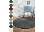 Hochflor-Teppich "My Shaggy", grau, H:37mm Ø:100cm, Polypropylen (PP), MYFLAIR MÖBEL & ACCESSOIRES, Teppiche, Shaggy, Uni Farben, leicht glänzend, Microfaser, extra flauschig