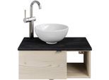 Waschtisch SAPHIR "Serie 6915 Waschschale mit Unterschrank für Gästebad, Gäste WC", beige (polar pinie, schiefer, polar pinie quer nachbildung), B:61cm H:39,8cm T:35cm, Waschtische, Waschtisch, 61 cm mit Keramik-Aufsatzbecken, 1 Tür und 1 Fach