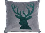 Dekokissen DONE. "Oh Deer", grau (grau, bestickt), B:45cm H:1cm L:45cm, Polyester, Dekokissen_Sitzkissen_Kissenhüllen, Velourstoff Anthracite