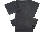 Waschhandschuh ROSS "Cashmere feeling", grau (anthrazit), B:16cm L:22cm, Frottier, Baumwolle, Handtücher, mit Wellen-Bordüre