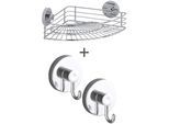 Eckregal WENKO "Vacuum-Loc Modell Bari", silber (chrom), B:31cm H:9,2cm T:22,5cm, Metall, Regale, Eckregal, fürs Badezimmer mit 2 Haken, Befestigen ohne Bohren