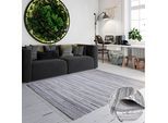 Teppich OTTO HOME "Le Vivier", grau (grau, weiß), B:120cm H:10mm L:170cm, Baumwolle, Polyester, Teppiche, Teppich, Handweb Teppich, gestreift, 90% Baumwolle, handgewebt, mit Fransen
