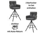 Barhocker STOLKOM "Sofia", grau (grau, schwarz), B:54cm H:103,5cm T:60cm, Hocker, Barhocker, Komfortsitzhöhe 70 cm, 180drehbar Auto Return funktion