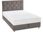 Boxbett "CELIA im hochwertiger Samtoptik", grau (taupe), B:102cm L:209cm, ATLANTIC HOME COLLECTION, Komplettbetten, mit Taschen-Federkernmatratze, Bettkasten und Strass-Steinen