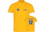 multifanshop Kinder T-Shirt - Ukraine - Trikot Nummer 12 - Druck blau - Kind