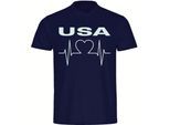 multifanshop Herren T-Shirt - USA - Herzschlag - Druck weiß - Männer