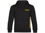 multifanshop Kapuzen Sweatshirt - Dresden - Brust & Seite - Druck gelb - Hoodie