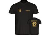 multifanshop Herren T-Shirt - Germany - Trikot Nummer 12 Gold - Druck gold metallic - Männer