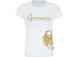 multifanshop Damen T-Shirt - Germany - Adler seitlich Gold - Druck gold metallic - Frauen