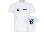 multifanshop Kinder T-Shirt - USA - Trikot Nummer 12 - Druck navi - Kind