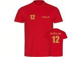 multifanshop Herren T-Shirt - Köln - Trikot Nummer 12 gold - Druck gold metallic - Männer