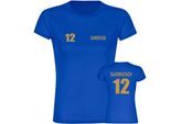 multifanshop Damen T-Shirt - Saarbrücken - Trikot Nummer 12 gold - Druck gold metallic - Frauen