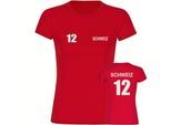 multifanshop Damen T-Shirt - Schweiz - Trikot Nummer 12 - Druck weiß - Frauen