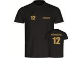 multifanshop Herren T-Shirt - Nürnberg - Trikot Nummer 12 gold - Druck gold metallic - Männer