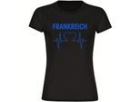 multifanshop Damen T-Shirt - Frankreich - Herzschlag - Druck blau - Frauen