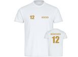 multifanshop Herren T-Shirt - München rot - Trikot Nummer 12 gold - Druck gold metallic - Männer