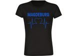 multifanshop Damen T-Shirt - Magdeburg - Herzschlag - Druck blau - Frauen