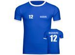 multifanshop Kontrast T-Shirt - Magdeburg - Trikot Nummer 12 - Druck weiß - Männer