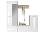 Xora Garderobe, Weiß, Eiche, Glas, Holzwerkstoff, 4-teilig, 195x195x36 cm, Garderobe, Garderoben-Set & Garderoben-Serien, Garderoben-Sets