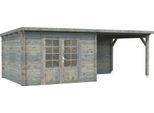Gartenhaus PALMAKO "Ella", grau, ohne Fußboden, ohne Dacheindeckung, Massivholz, Gartenhäuser, Gartenhaus, 8,7+8,2 m², mit Anbaudach