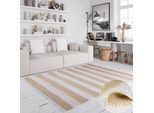 Teppich OTTO HOME "Benja", beige (beige, weiß), B:120cm H:10mm L:170cm, Baumwolle, Polyester, Teppiche, Teppich, Handweb Teppich, gestreift, 90% Baumwolle, handgewebt, mit Fransen