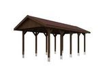 Einzelcarport SKANHOLZ "Wallgau", braun (nussbaum), B/H/T: 380cm x 215cm x 750cm, Carports, mit roten Dachschindeln
