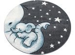 Kinderteppich AYYILDIZ TEPPICHE "Kids 560" Gr. 10, blau, H:12mm Ø:160cm, Kunstfaser, Teppiche, Kinderteppich, auch rechteckig, Elefanten Baby Sterne, Kurzflor