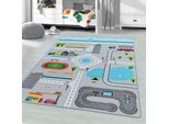 Kinderteppich AYYILDIZ TEPPICHE "PLAY 2902", grau, B:100cm H:6mm L:150cm, Polyamid, Teppiche, Kinderteppich, robuster Kurflor, Straßen Spiel Teppich, Kinderzimmer