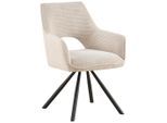 Hom`in Armlehnstuhl, Creme, Metall, Textil, Drehkreuz, 60x85x63 cm, Stoffauswahl, inklusive Armlehnen, Sitzfläche 180° drehbar, automatische Rückholfunktion, Esszimmer, Stühle, Esszimmerstühle, Armlehnenstühle