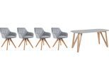 Essgruppe SALESFEVER "Stilvolle Sitzgruppe", grau (grau, natur, grau, natur), Samtvelours, Essgruppe 5 tlg. 180x90cm, MDF, Massivholz, Polyester, Sitzmöbel-Sets, Essgruppe, 5-teiliges Set: Samtverlours-Stühle, 180 drehbar, Tischbreite 180 cm