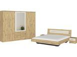 Schlafzimmer-Set RAUCH "Komplettschlafzimmer Schlafzimmer BURANO mit Schrank in 3 Breiten", eiche artisan, champagner, mit Schrank 6-trg. + ohne Matratze, B/H: 180cm x 200cm,mit Schrank 6-trg., Holzwerkstoff, Schlafzimmermöbel-Sets, Bett 180x200 cm und 2 Nachttische MADE IN GERMANY