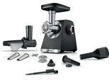 BOSCH Fleischwolf "Serie 6 MFWS650B, 3,5kg/Min., 2 Lochscheiben (3 & 8mm), schwarz", schwarz, B:20cm H:24,7cm T:24cm, Zerkleinerer, 2 Stufen, Rücklauf, Wurststopfer, 10 J Motorgarantie, Planetengetriebe