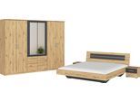 Schlafzimmer-Set RAUCH "Komplettschlafzimmer Schlafzimmer BURANO mit Schrank in 3 Breiten", grau (eiche artisan, graumetallic), mit Schrank 6-trg. + ohne Matratze, B/H: 180cm x 200cm,mit Schrank 6-trg., Holzwerkstoff, Schlafzimmermöbel-Sets, Bett 180x200 cm und 2 Nachttischen MADE IN GERMANY
