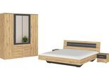 Schlafzimmer-Set RAUCH "Komplettschlafzimmer Schlafzimmer BURANO mit Schrank in 3 Breiten", grau (eiche artisan, graumetallic), mit Schrank 4-trg. + ohne Matratze, B/H: 180cm x 200cm,mit Schrank 4-trg., Holzwerkstoff, Schlafzimmermöbel-Sets, Bett 180x200 cm und 2 Nachttischen MADE IN GERMANY