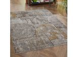 Teppich LUXOR LIVING "Toronto", gelb (gelb,weiß,braun), B:120cm H:12mm L:170cm, Obermaterial: 100% Polypropylen, Teppiche, Teppich, Kurzflor, modernes Patchwork-Design, Hoch-Tief Struktur, Wohnzimmer