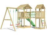 Spielturm JUNGLE GYM "Nova", grün (hellgrün), Spieltürme, KinderB:524cm H:280cm T:350cm, Holzwerkstoff, Spielanlage mit 2 Türmen, Schaukel und Rutsche mit Wasseranschluss, B:524cm H:280cm T:350cm