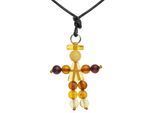 Kette mit Anhänger OSTSEE-SCHMUCK "Ostsee-Schmuck Kette mit Anhänger Bernsteinmännchen - Lederband", braun, Halsketten, Damen, variabel, Bernstein, L: 38 45 50 60 70