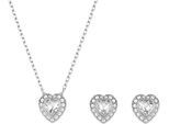 Ohrring und Ketten Set SWAROVSKI "Multipack Schmuck Geschenk Ariana Grande Herz", silber (metallfarben, kristallweiß, kristallweiß), Schmuck_Sets, Damen, Metall, glitzernd, glänzend, mit Swarovski Kristall