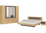 Schlafzimmer-Set RAUCH "Komplettschlafzimmer Schlafzimmer BURANO mit Schrank in 3 Breiten", grau (eiche artisan, graumetallic), mit Schrank 5-trg. + ohne Matratze, B/H: 180cm x 200cm,mit Schrank 5-trg., Holzwerkstoff, Schlafzimmermöbel-Sets, Bett 180x200 cm und 2 Nachttischen MADE IN GERMANY