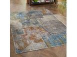 Teppich LUXOR LIVING "Toronto", blau, B:80cm H:12mm L:150cm, Obermaterial: 100% Polypropylen, Teppiche, Teppich, Kurzflor, modernes Patchwork-Design, Hoch-Tief Struktur, Wohnzimmer