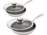 Pfannen-Set HENSSLERS "HENSSLERS Bratpfannen-Set, Ø 24 und 28 cm, inkl. Deckel", silber (silberfarben), B:29cm H:9cm L:50cm Ø:28cm, Pfannen, mit Wabenstruktur