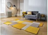 Wollteppich FLAIR RUGS "Abstract Collage, 100% Wolle", gelb (ocker), B:120cm H:11mm L:180cm, Wolle, Teppiche, Karo Design, Patchwork, modern, mehrfarbig, Wohnzimmer, Schlafzimmer