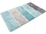 Badematte HOMIE LIVING "Rio Marina", blau (türkis, grau), H:30mm, Polyester, Badematten, Badematte, flauschiger Badteppich, modern gestreift, waschbar, Badezimmerteppich