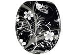 WC-Sitz SANILO "White Flower", schwarz (schwarz, weiß), B:37,7cm L:47cm, MDF - Mitteldichte Holzfaserplatte, WC-Sitze, mit Absenkautomatik
