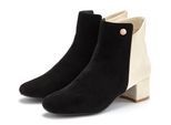 Stiefelette LASCANA, Damen, Gr. 36, schwarz (schwarz, creme), Microfaser, mehrfarbig, Basic,festlich, Schuhe Stiefelette, mit raffiniertem Detail und Blockabsatz, kurzer Stiefel VEGAN
