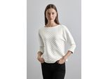 3/4-Arm-Shirt STREET ONE, Damen, Gr. 46, weiß (lucid weiß), Web, 70% Baumwolle, 24% Polyester, 5% metallisierte Fasern, 1% Elasthan, unifarben, normal normal, U-Boot-Ausschnitt, Bündchen, Shirts 3/4-Arm-Shirt, mit Struktur