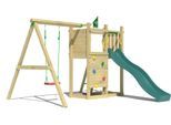 Spielturm JUNGLE GYM "Deck", grün (dunkelgrün), Spieltürme, KinderB:296cm H:232cm T:342cm, Holzwerkstoff, Spielanlage mit Schaukel und Rutsche mit Wasseranschluss, B:296cm H:232cm T:342cm