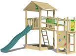 Spielturm JUNGLE GYM "Fortress", grün (dunkelgrün), Spieltürme, KinderB:373cm H:318cm T:397cm, Holzwerkstoff, Spielanlage mit 2 Türmen, Brücke und Rutsche mit Wasseranschluss, B:373cm H:318cm T:397cm