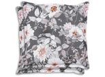 Gartensitzkissenset , Anthrazit, Grau, Weiß , Textil , 2-teilig , Blume , Füllung: Schaumstoff, Vlies , quadratisch , 50x9x50 cm , Oeko-Tex® Standard 100 , pflegeleicht, hochwertige Qualität, langlebig, für den Außenbereich geeignet , Gartenmöbel, Gartenpolster & Auflagen, Gartenkissen